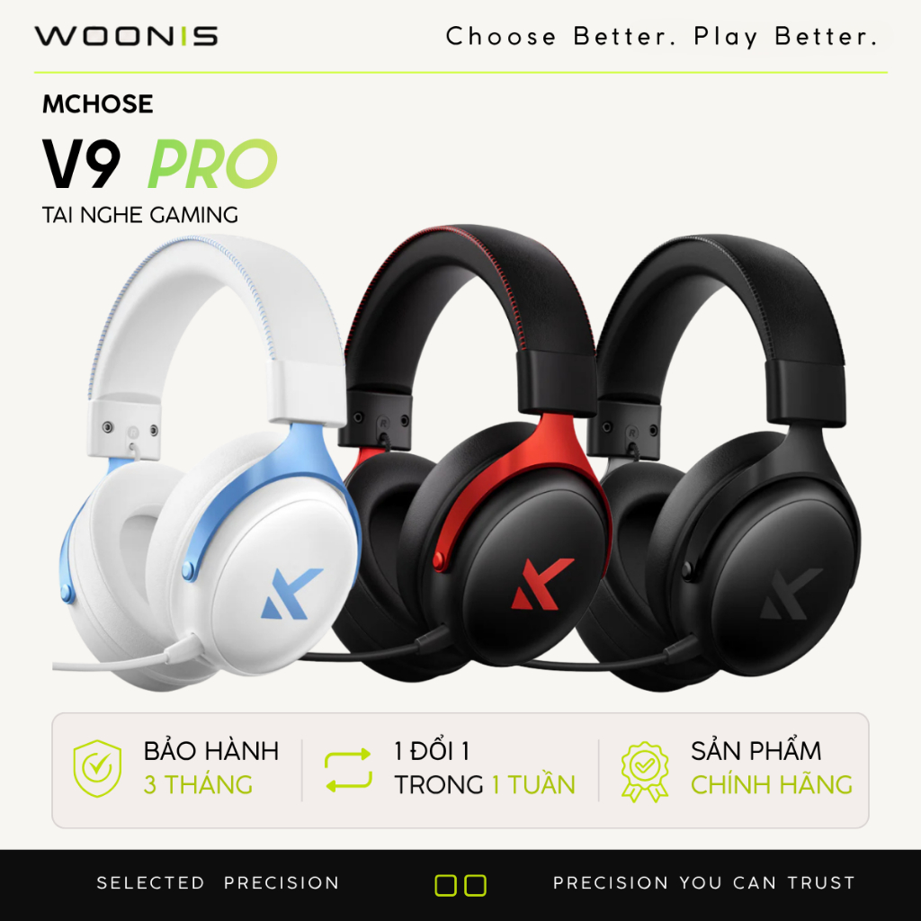Tai Nghe Gaming Không Dây MCHOSE V9 Pro, V9 Pro 2 – 7.1 Surround, Pin Trâu 250H, Mic AI Chống Ồn