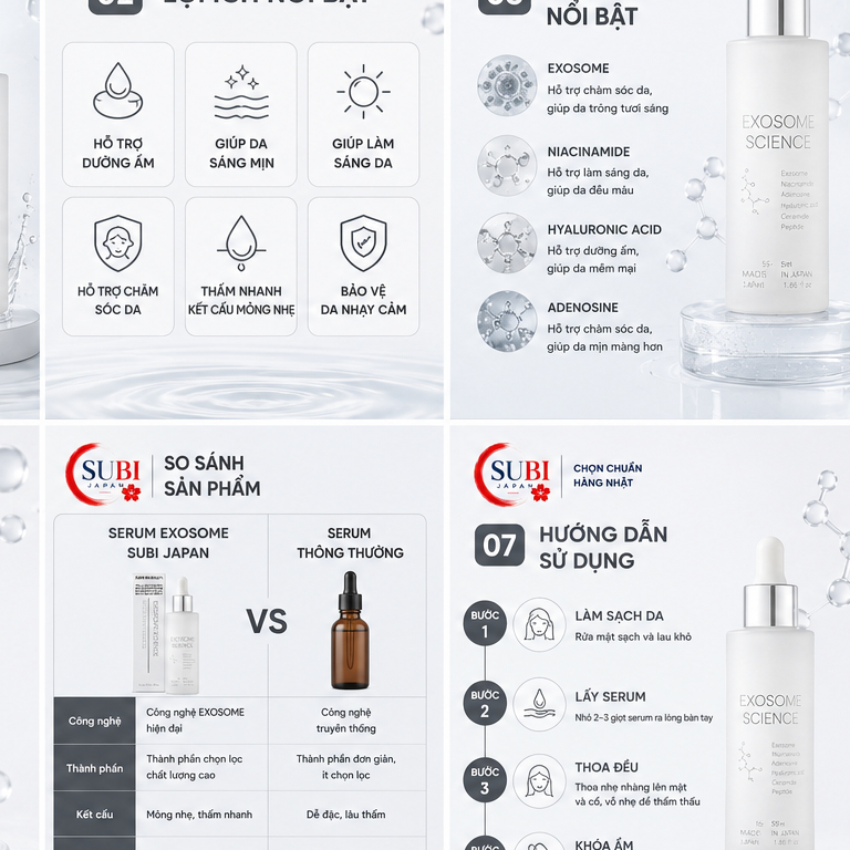 Serum EXOSOME Science Nhật Bản 55ml  | Serum Dưỡng Ẩm Exosome Niacinamide Hyaluronic Acid Adenosine 