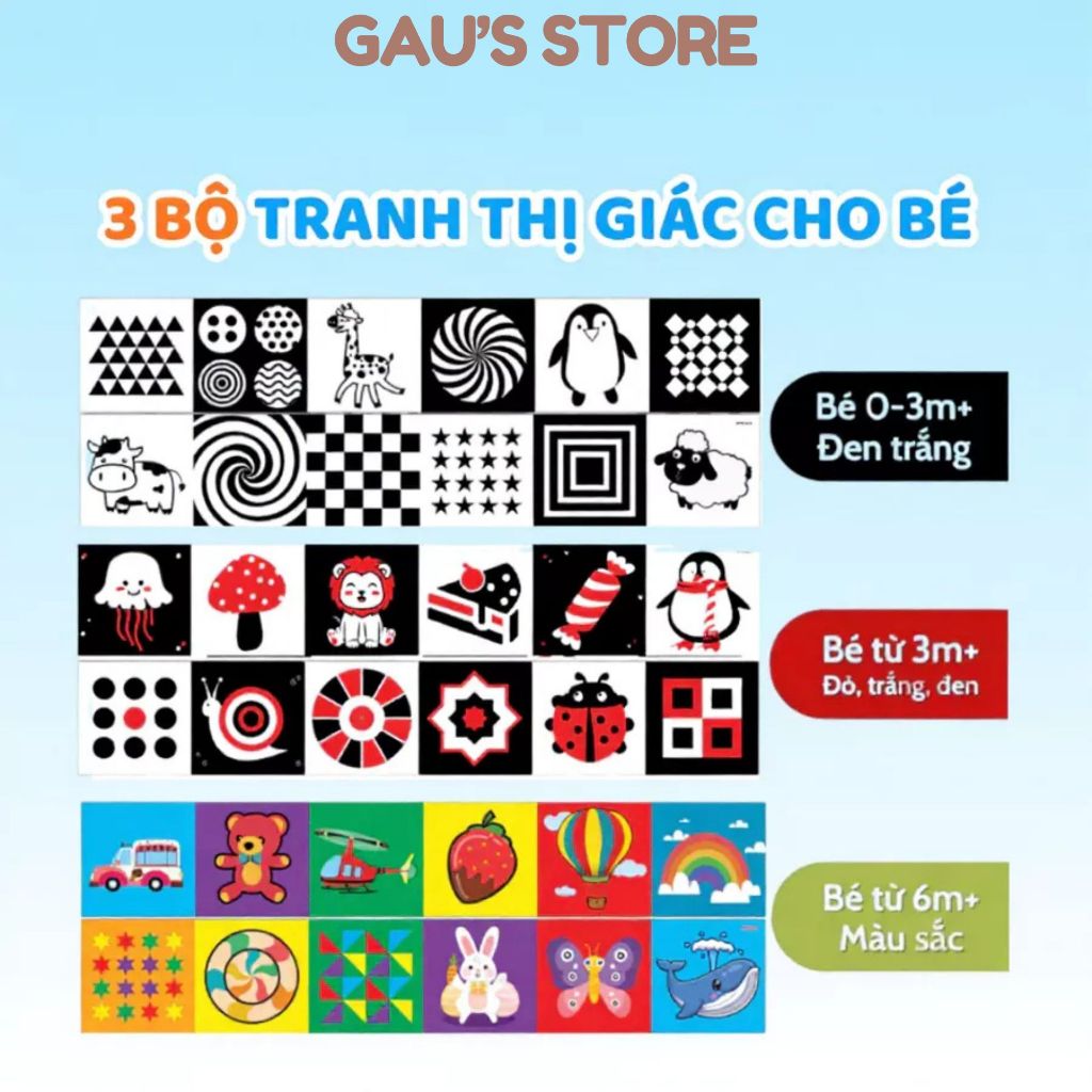 Combo 3 Bộ Thẻ Gập Kích Thích Thị Giác Cho Bé 0 - 6T - An Toàn Tuyệt Đối Cho Trẻ