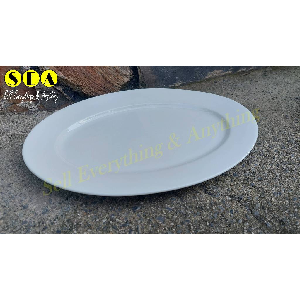 [SEA] Dĩa sứ trắng trơn Minh Long LYS HORECA miệng nông, hình bầu dục (oval), size lớn, đường kính n