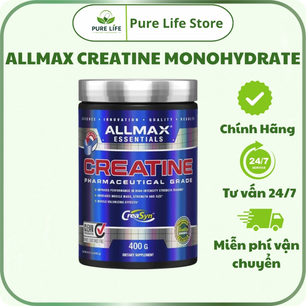Allmax Creatine Monohydrate Pharmaceutical Grade tăng cường hiệu suất tập luyện, phục hồi cơ bắp