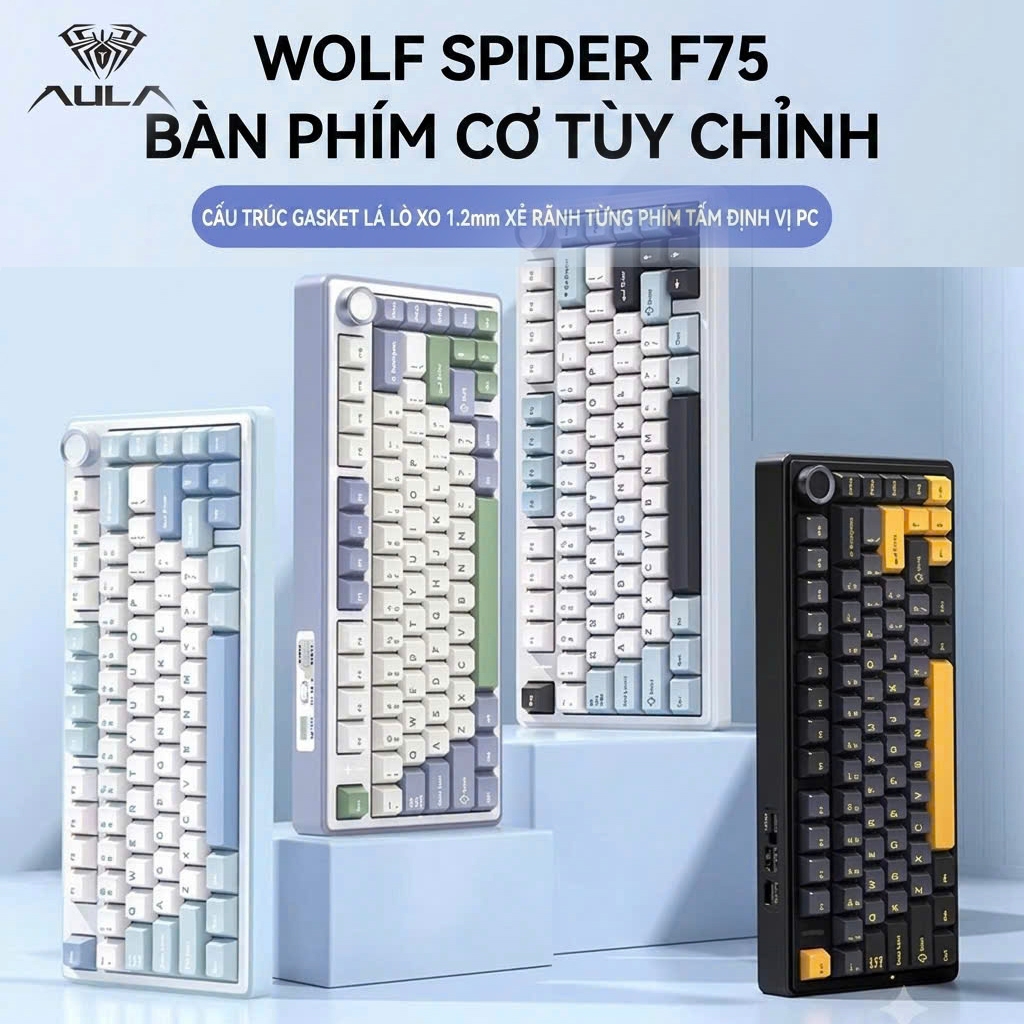 [Chính Hẵng ]Bàn phím cơ không dây Aula F75 (Leobog Reaper/Ice Vein Switch, 3 chế độ kết nối, LED RGB, Hot-swappable)