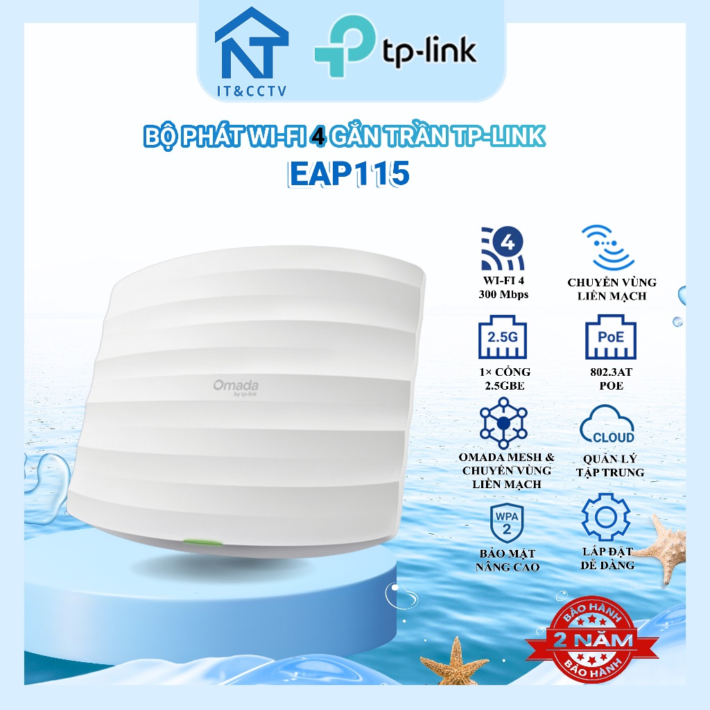 [Chính Hãng] TP-Link EAP115/EAP225/EAP245 Access Point Gắn Trần WiFi N300 AC1350 AC1750, Omada SDN, 
