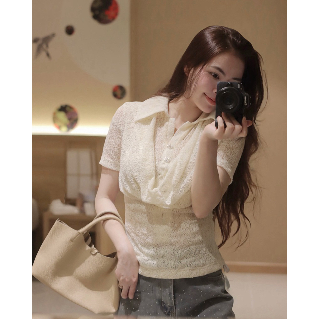 [NEW COLLECTION] Áo thun lưới co dãn thiết kế cổ sơ mi mặc đi làm đi chơi  Zika Top by Jang closet
