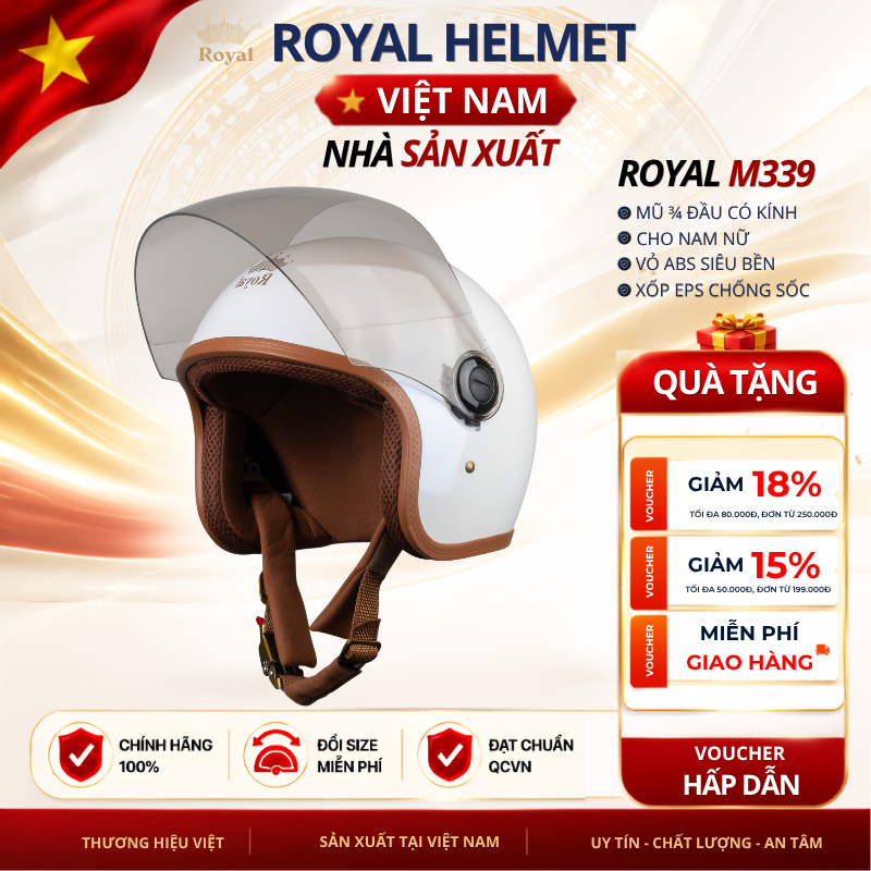 Mũ Bảo Hiểm 3/4 Royal M339 Có Kính Chắn Gió Chính Hãng Hành 12 Tháng Royal Helmet VietNam