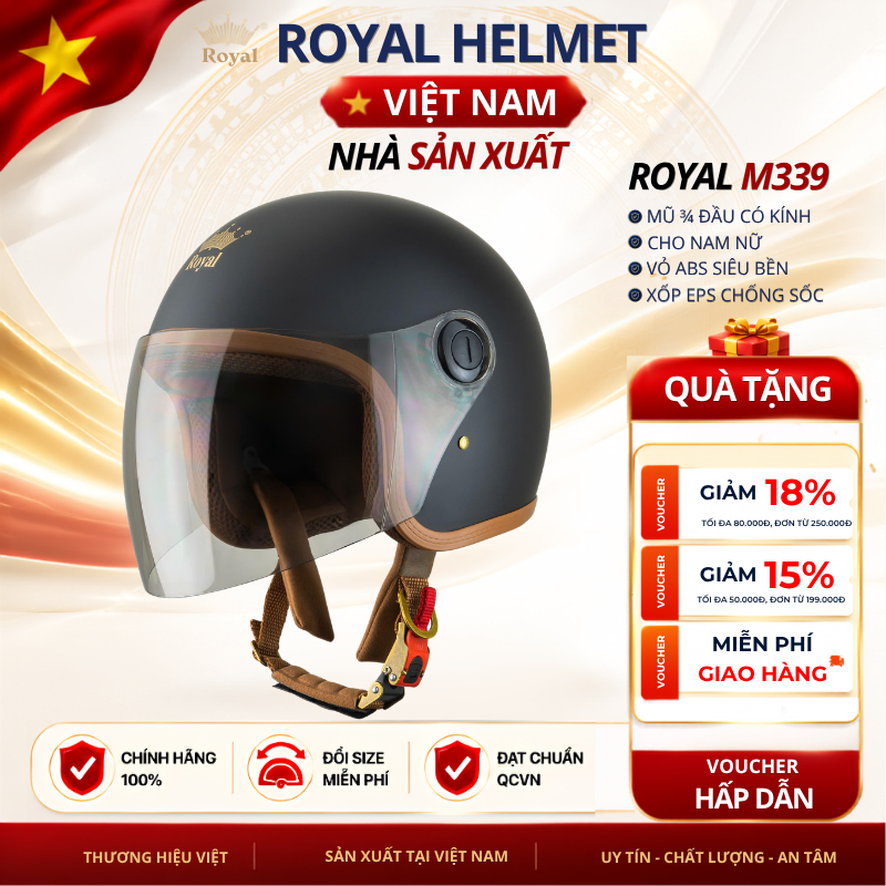Mũ Bảo Hiểm 3/4 Royal M339 Chính Hãng Gọn Nhẹ Cho Nam Nữ Nhà Sản Xuất