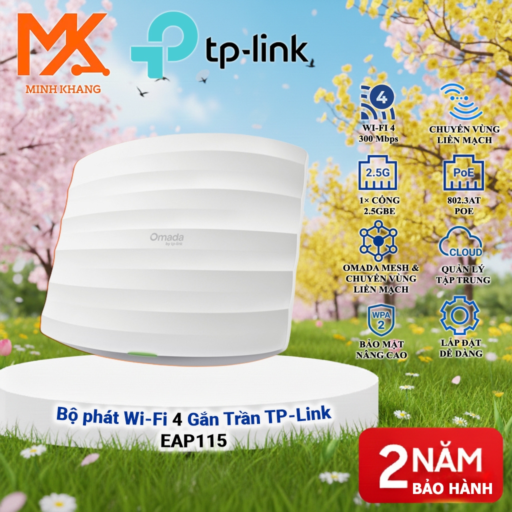 TP-Link Omada EAP115/EAP225/EAP245 Access Point Gắn Trần, WiFi N300 AC1350 AC1750 Chính Hãng