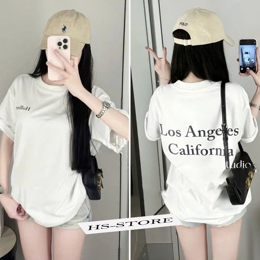 Áo thun LOS ANGLE chất liệu cotton unisex nam nữ Hs_store from rộng tay lỡ