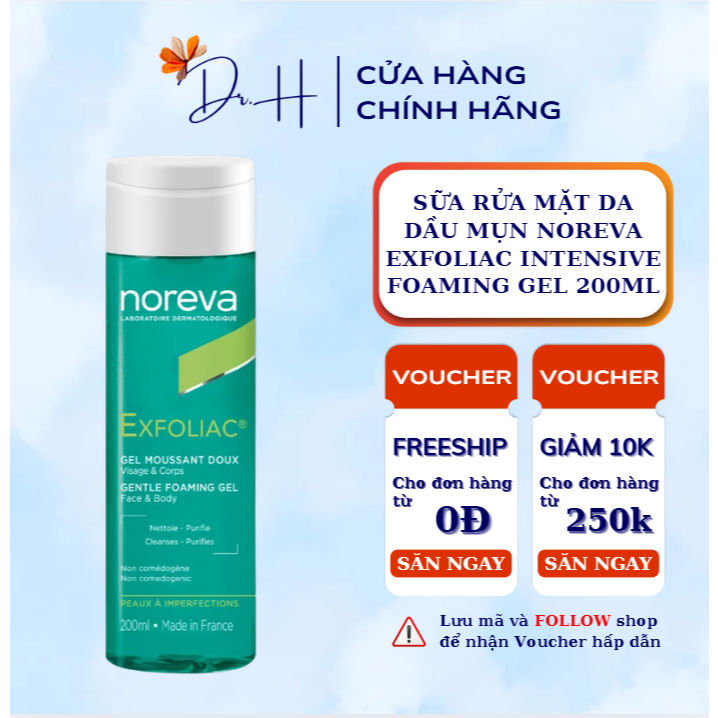 Sữa rửa mặt da dầu mụn NOREVA EXFOLIAC INTENSIVE FOAMING GEL 200ML