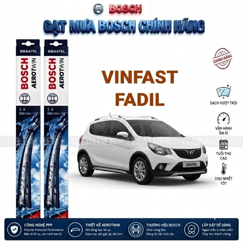 Bộ gạt mưa Vinfast Fadil đời 2019 - 2021 | Bosch cao cấp chính hãng kích thước 24"-14" Tleather