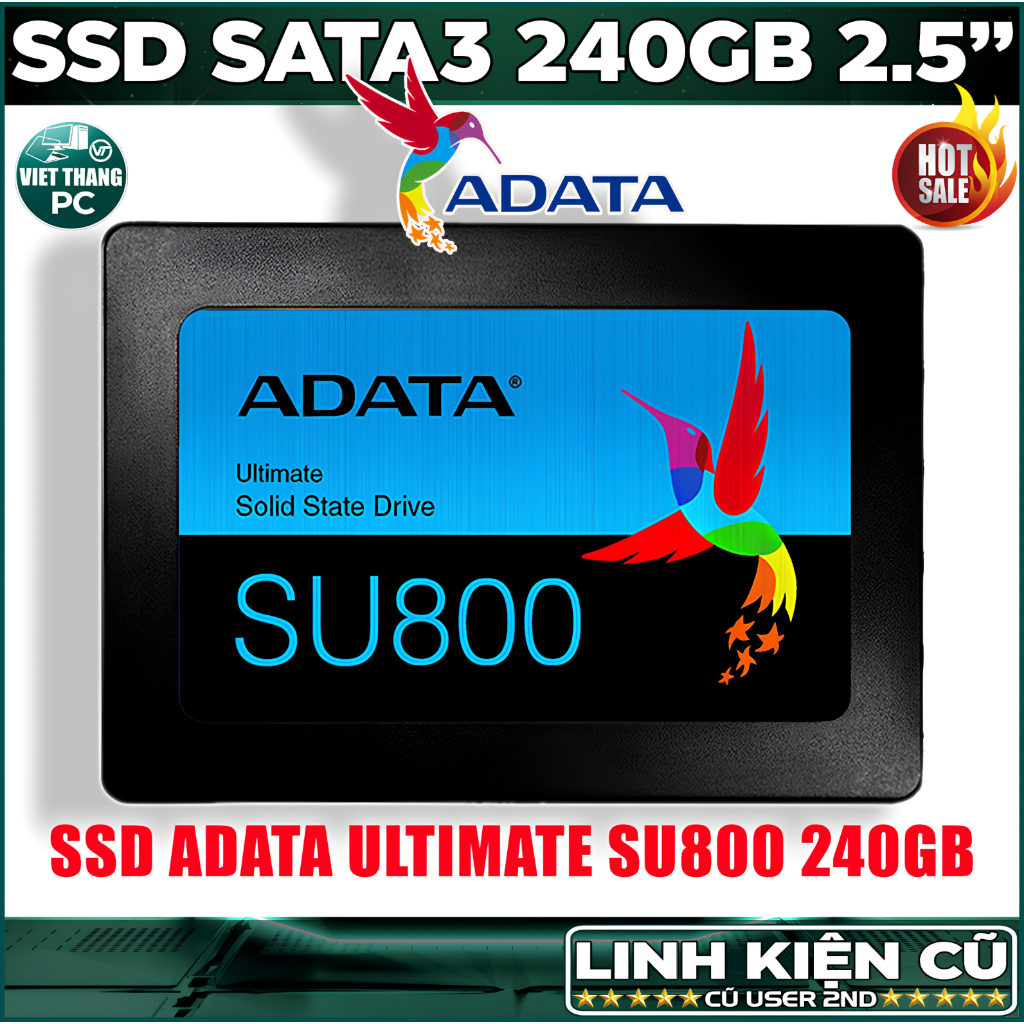 Ổ cứng SSD 240GB Adata Ultimate SU800 SATA 3 Nand TLC Có DRAM SSD Cũ đã qua sử dụng  ( Cũ - 2nd )