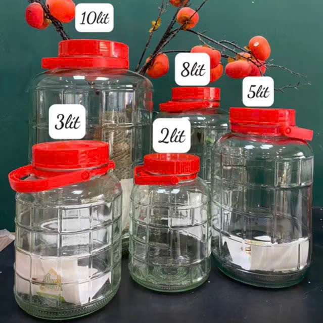 (Giá Siêu Rẻ) Bình Thủy Tinh Ngâm Rượu Nắp Đỏ Có Quai Xách 3L-5L-8L-10L-12L-16L-20L