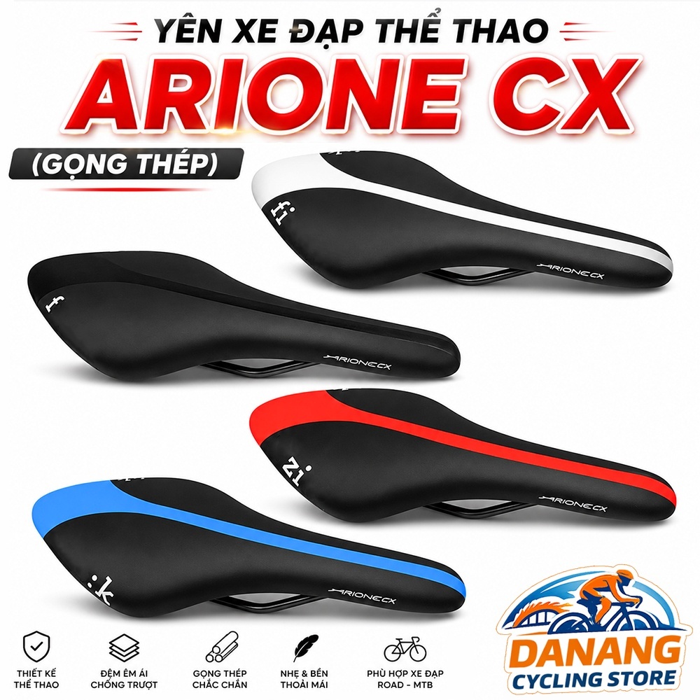 Yên xe đạp thể thao Arione CX (Gọng Thép) – Êm, bền, giá tốt cho xe road / touring