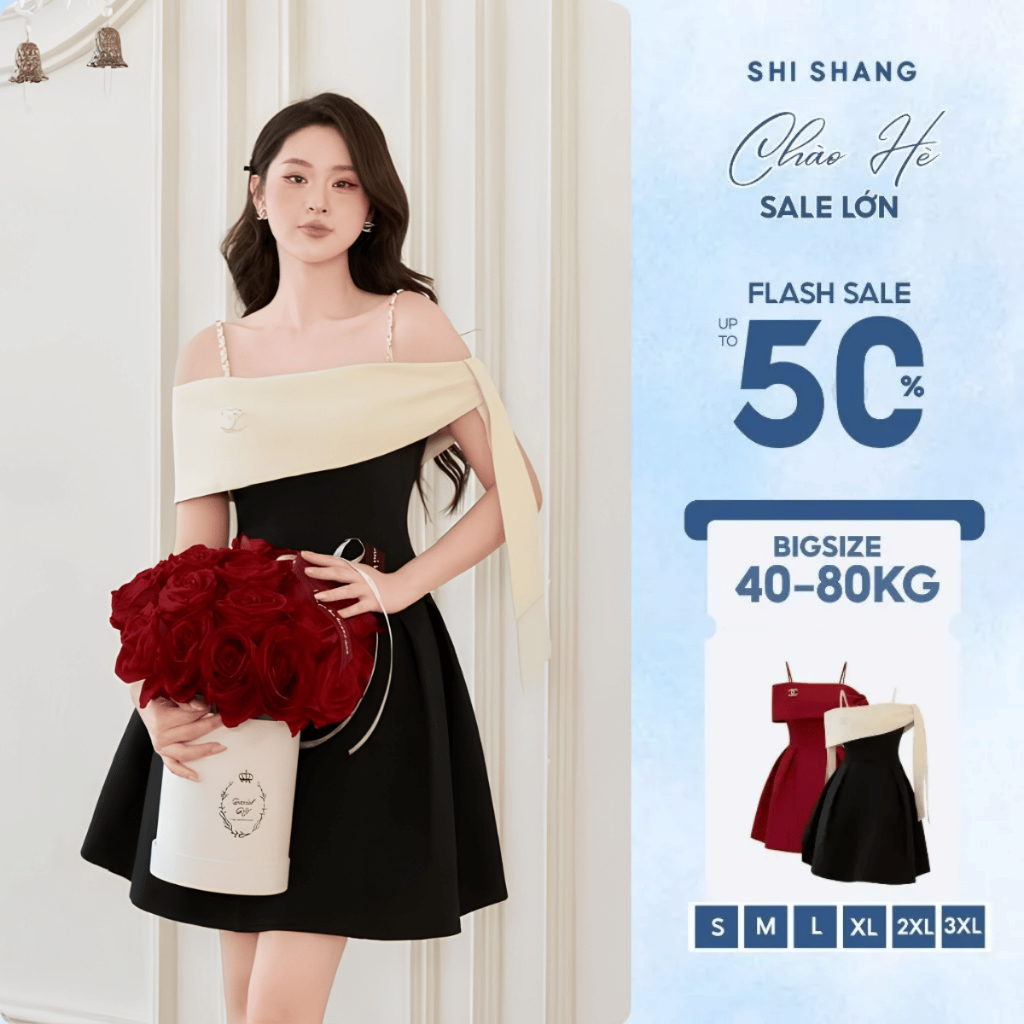 [𝐌𝐮𝐬𝐭 𝐇𝐚𝐯𝐞] Đầm thiết kế Shi Shang, đầm dự tiệc trễ vai buộc nơ dáng xoè thanh lịch, cao cấp