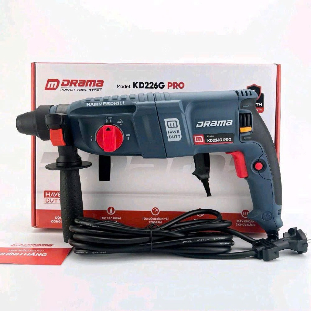 Máy Khoan Bê Tông Drama KD226G PRO 1050W, 3 Chức Năng SDS Plus, Tốc Độ 1200 Vòng/Phút, Búa 4000 Lần/
