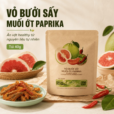 Trái Cây Sấy Ăn Vặt Nam Xanh, Vỏ Bưởi Sấy Muối Ớt Paprika, Ăn Vặt Healthy, Không Chất Bảo Quản