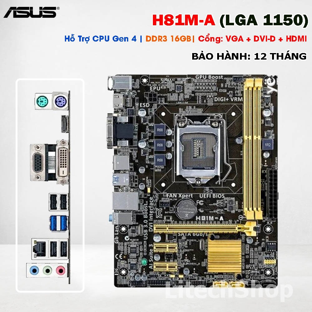 Main ASUS H81M-A Socket 1150 DDR3 Hỗ Trợ Xeon E3 V3 Core i7 Gen 4| HDMI DVI VGA USB 3.0|Main Zin đẹp