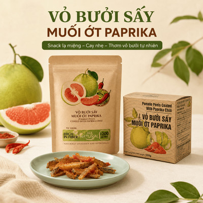 Trái Cây Ăn Vặt Nam Xanh, Vỏ Bưởi Sấy Muối Ớt, Ăn Vặt Dinh Dưỡng, Không Chất Bảo Quản, Hộp 100g