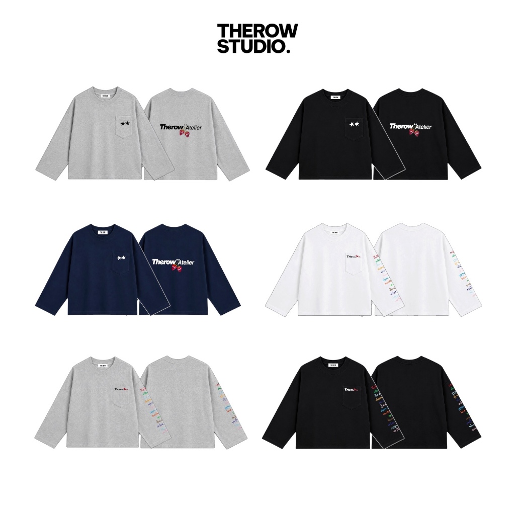 THEROW Áo Thun Tay Dài " PHỐI TÚI " Long Sleeve Boxy 250gsm Form Rộng Cổ Tròn Unisex Nam Nữ Phong Cách Basic Thoải Mái