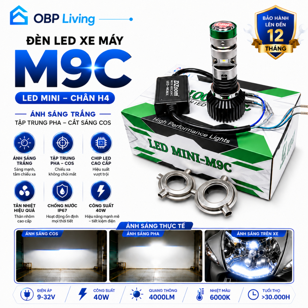Đèn Bi Cầu LED Mini DZOOM M9C 40W Chân M5 Đa Năng Chip OSRAM Siêu Sáng Gom Pha Cos Cho Xe Máy