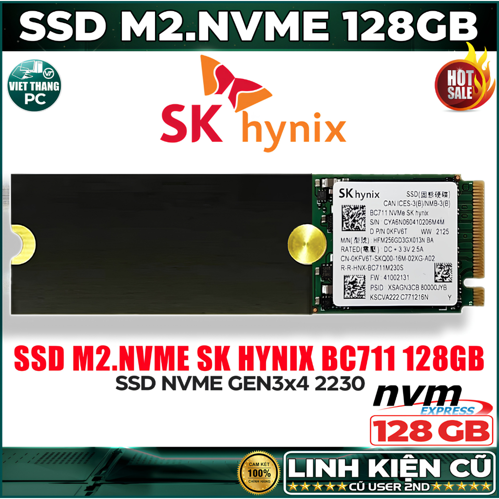 Ổ cứng SSD SK hynix M2.Nvme BC711 128GB Gen3x4 2230 Zin chuẩn xịn Siêu bền ( Cũ - 2nd )