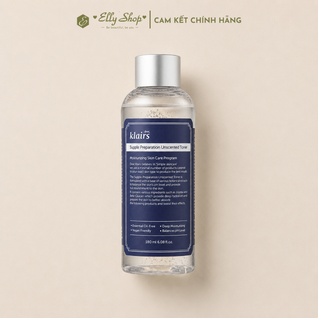 Nước hoa hồng Klairs Supple Preparation Unscented Toner - 180ml - Ellyshop176