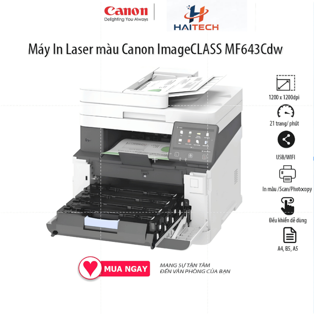 Máy In Canon ImageCLASS MF643Cdw, A4 Laser Màu, Đa Chức Năng, In 2 Mặt Tự Động, Khay ADF, USB, Wifi 