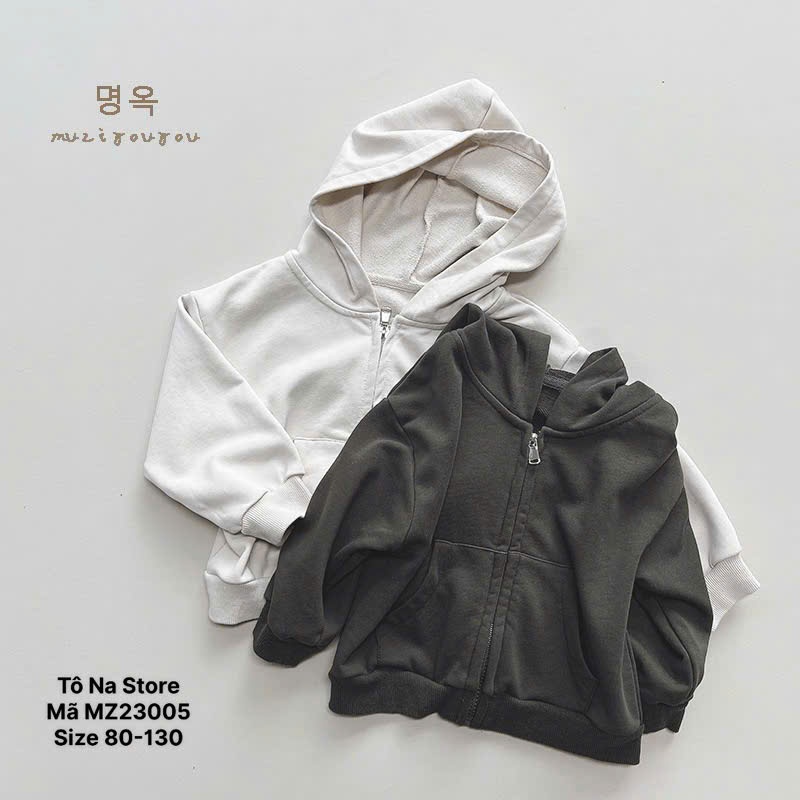 Áo Khoác Hoodie Có Mũ Cho Bé Trai Bé Gái 9-28kg Nỉ Cotton Mềm Khóa Kéo Zip Giữ Ấm Thu Đông MZ23005