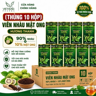 (Thùng 10 Hộp) Viên Nhàu mật Ong Hương Thanh Noni Pill, Hộp 500g