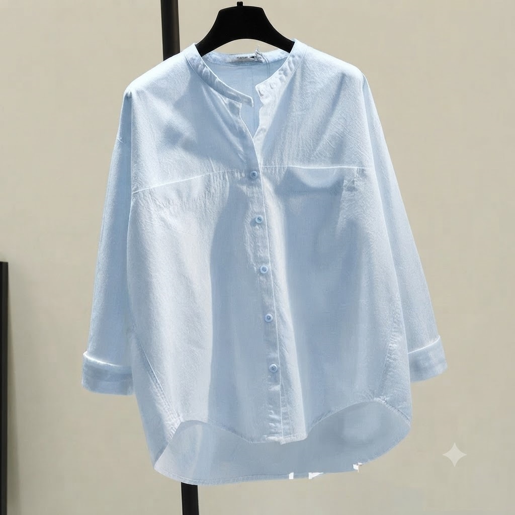 Áo sơ mi nữ form rộng cổ tầu SLINEN, chất vải thô cotton, form suông trẻ trung - ASM06