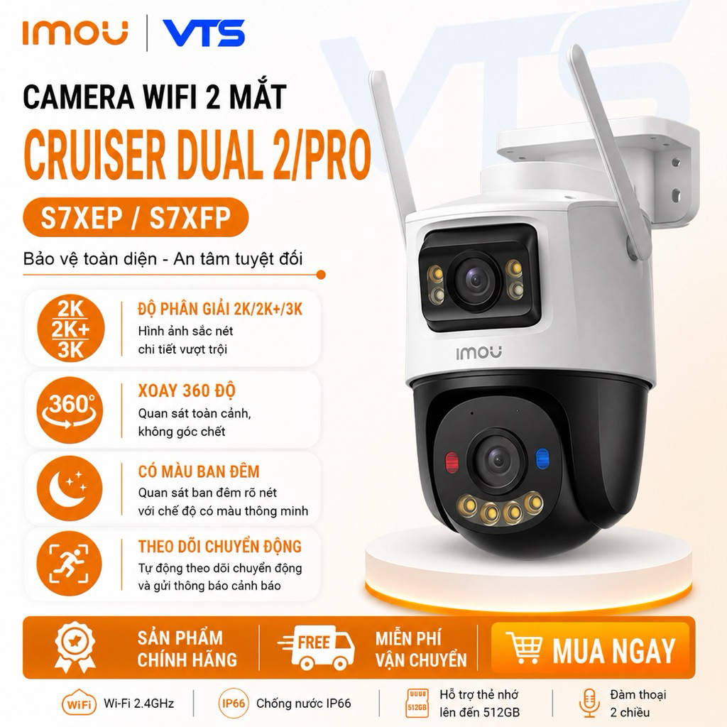 Camera Wifi IMOU 2 Mắt Cruiser Dual 2 S7XEP 6MP/10MP, S7XFP Pro 8MP Có Màu Ban Đêm, Xoay 360 Độ