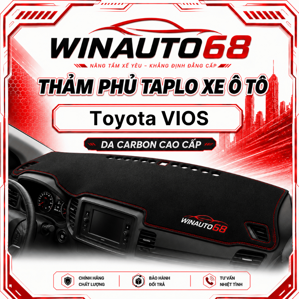 Thảm taplo da xe Vios 2014- 2015- 2016 - 2017 ( Da carbon cao cấp có chống trượt )