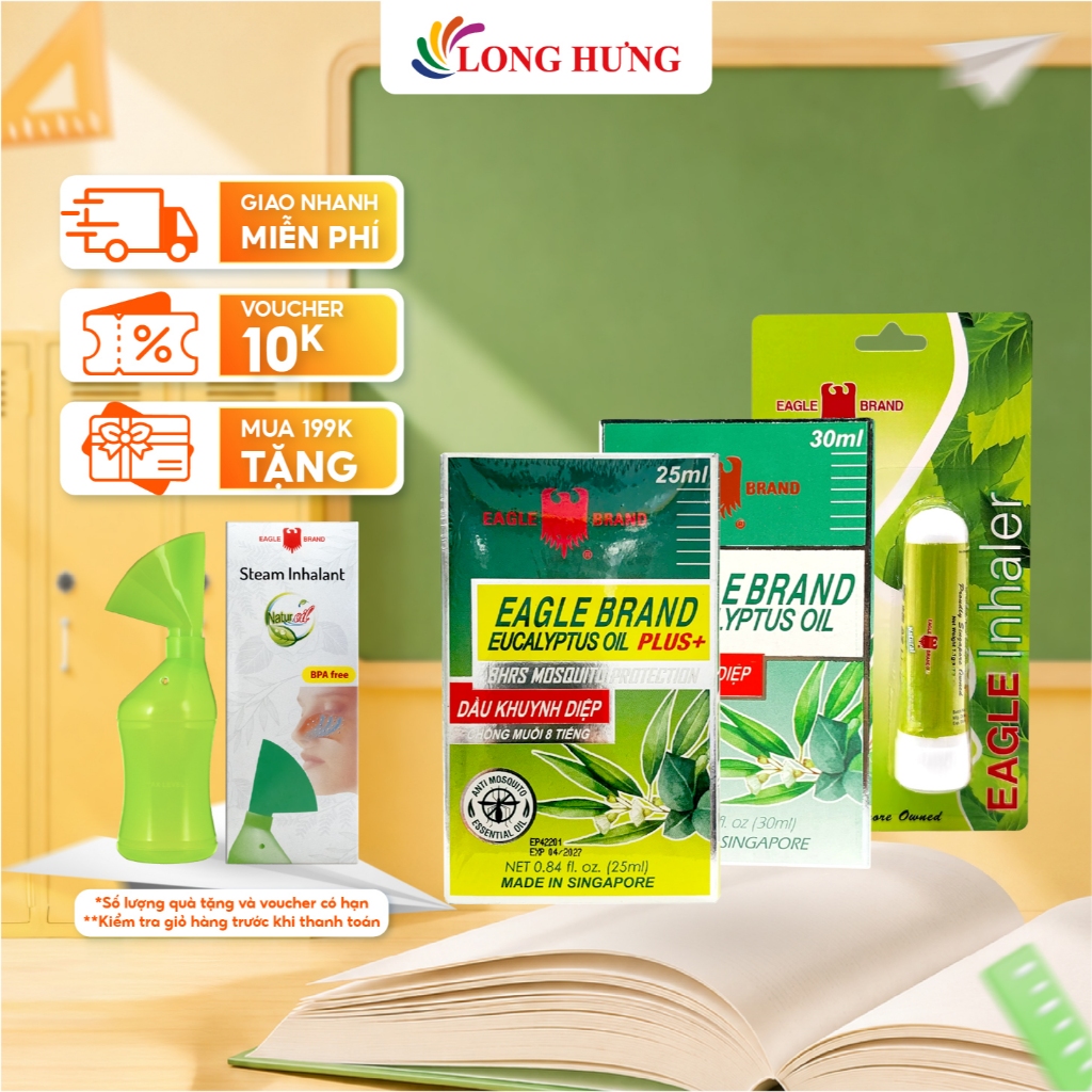 Combo dầu Eagle Brand Eucalyptus Oil Plus+ (25ml) + dầu Eagle Brand Eucalyptus Oil (30ml) + ống hít 