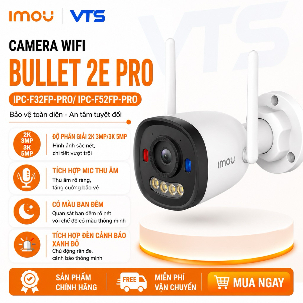 Camera Wifi IMOU Bullet 2E F32FP/F52FP/F32FP PRO/F52FP PRO Chỉ Thu Âm, Có Màu Ban Đêm, Báo Động