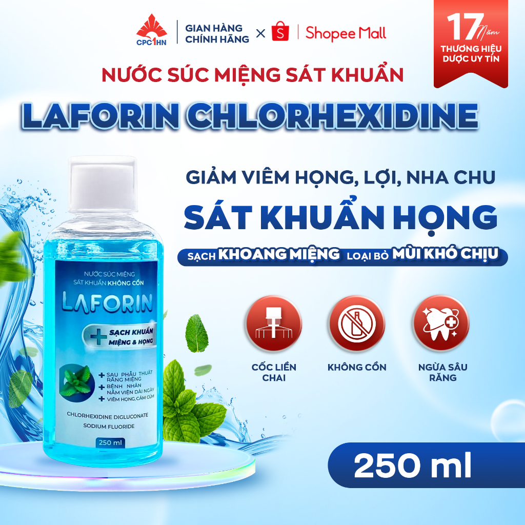 Nước súc miệng sát khuẩn miệng và họng Laforin lọ 250ml chính hãng