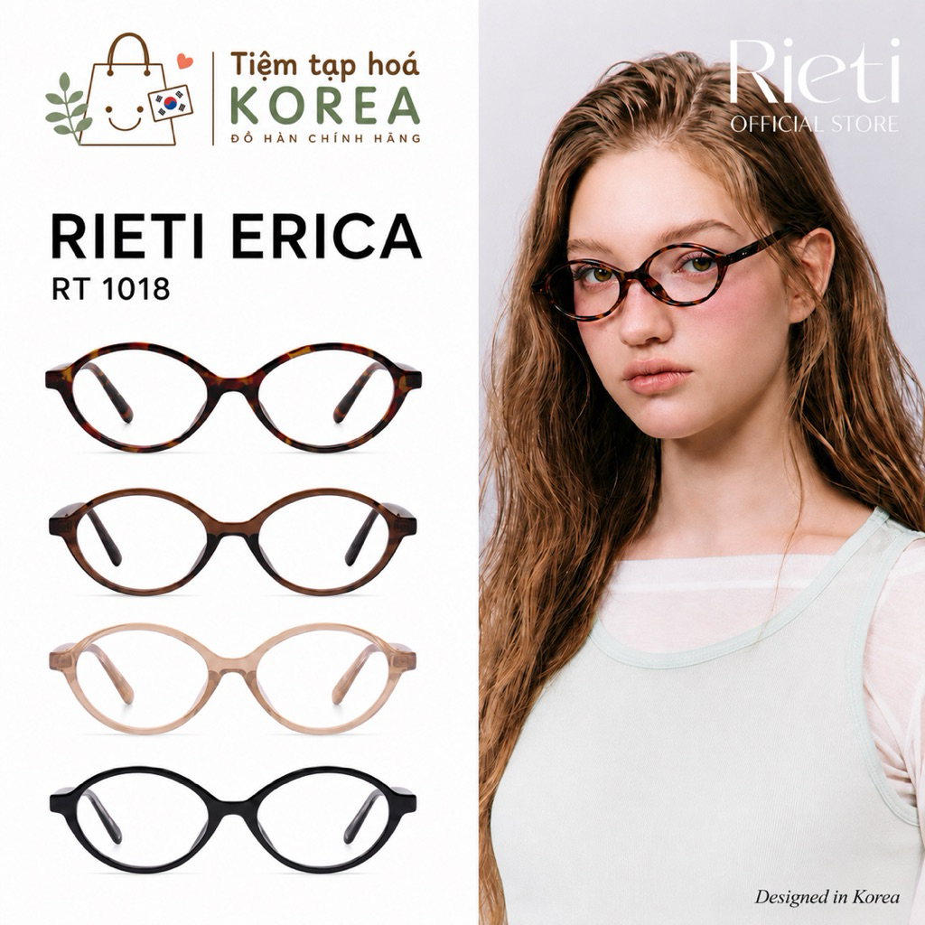 RIETI ERICA RT1018 - Kính mắt chuyên lắp cận Rieti Hàn Quốc dáng oval cho nữ chống ánh sáng xanh