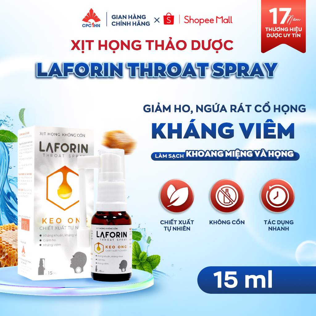 Xịt họng thảo dược Laforin Throat Spray giảm nhanh cơn đau rát họng làm dịu cơn đau giúp dễ ngủ hơn 