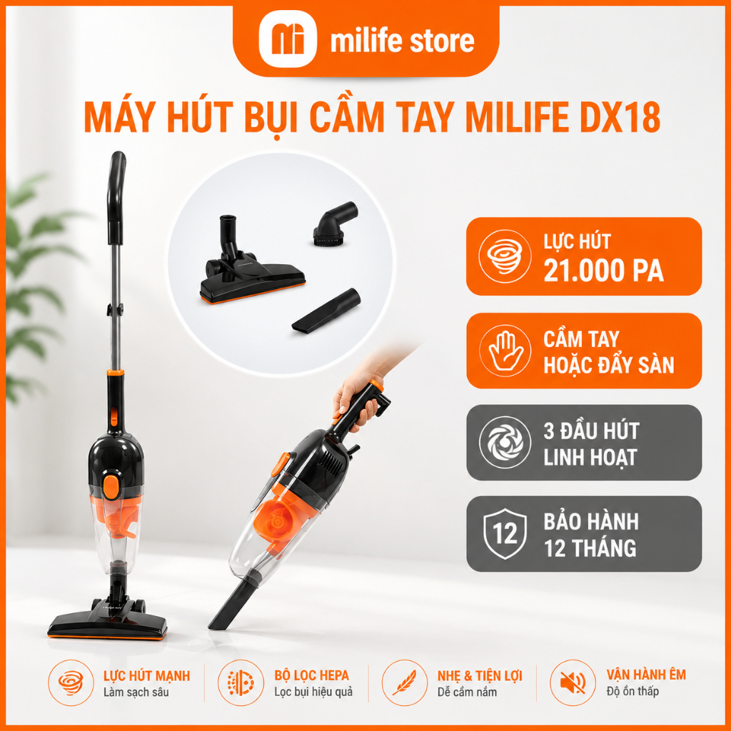 Máy hút bụi DX18 800w miLife lực hút khỏe 21000Pa/ Máy hút bụi DX18C 400w deema lực hút 12000Pa