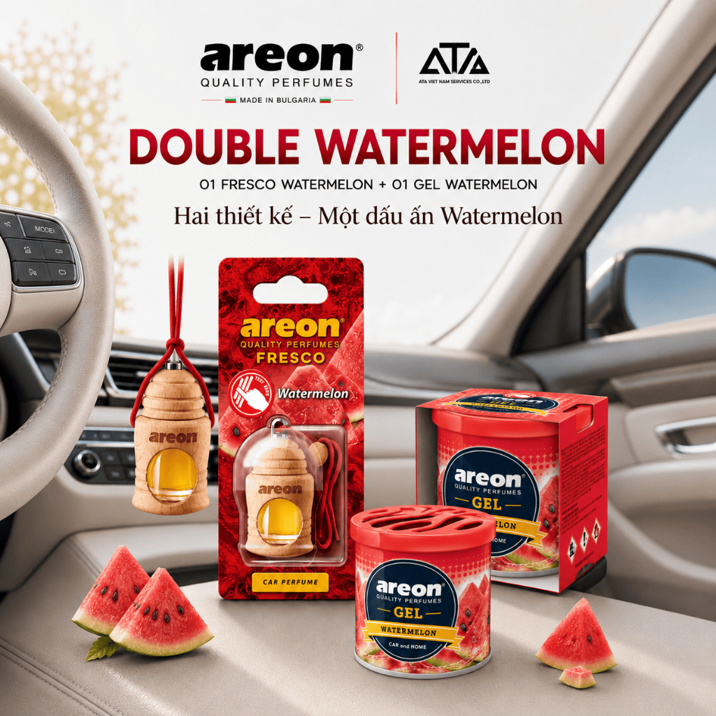 Combo Areon GEL + Areon Fresco Watermelon – Nước Hoa Ô Tô Hương Dưa Hấu Chính Hãng