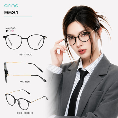 Gọng kính mắt thời trang nữ ANNA dáng tròn chất liệu nhựa mix kim loại hiện đại chắc chắn OL 9531
