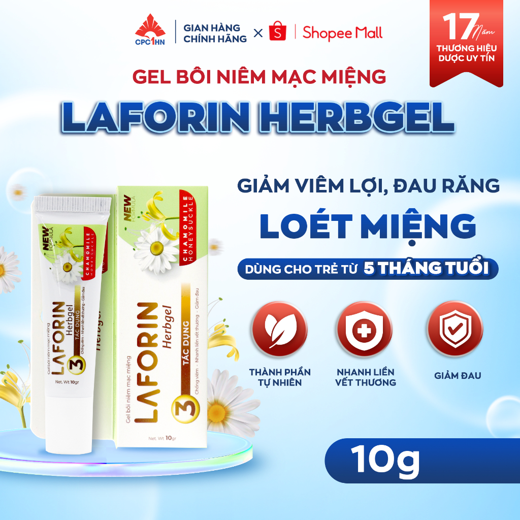 Gel bôi niêm mạc miệng Laforin Herbgel giảm sưng nướu, tay chân miệng,nhiệt miệng tuýp 10g