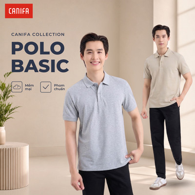 Áo polo nam CANIFA cộc tay cổ bẻ dáng basic PS26 8TP26A001