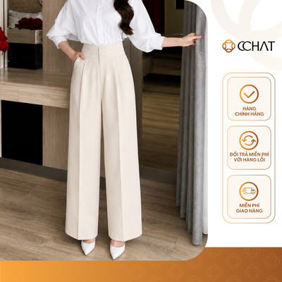Quần Ống Rộng 𝐂𝐂𝐇𝐀𝐓 Dáng Suông Kiểu 3 Cúc Hinsy Cạp Cao Chất Liệu Tuytsi Cao Cấp 16QDS2006ST
