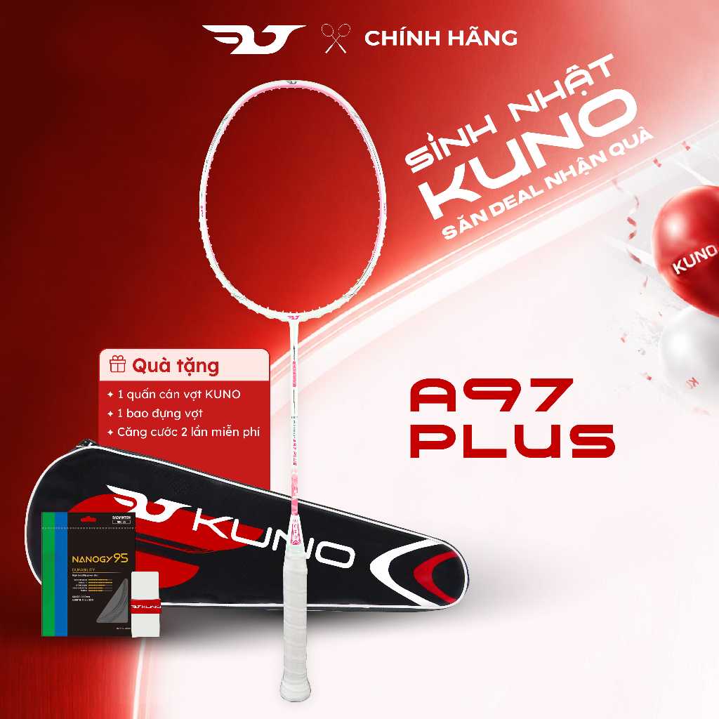 Vợt Cầu Lông KUNO A97 Plus Bản Nâng Cấp, Full Carbon 4U Căng Sẵn, Công Thủ Toàn Diện, Tặng Kèm Quấn 