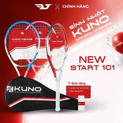 Vợt Tennis KUNO NewStart101 – Chính Hãng, Dành Cho Người Mới Bắt Đầu Đã Căng Sẵn Dây - Tặng Kèm Cuốn Cán, Bao Đựng Vợt