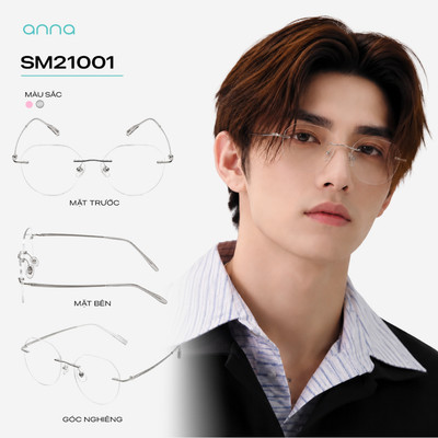 Gọng kính mắt không viền ANNA nam nữ dáng tròn mỏng nhẹ sang trọng SM21001
