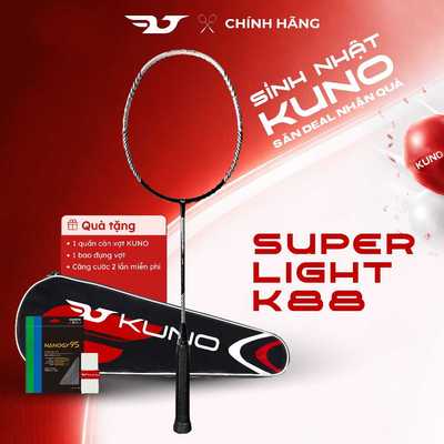 Vợt cầu lông KUNO Super Light K88 Chính Hãng Carbon 6U Công Thủ Toàn Diện Căng Sẵn Cước, Tặng Quấn Cán Và Túi Đựng Vợt
