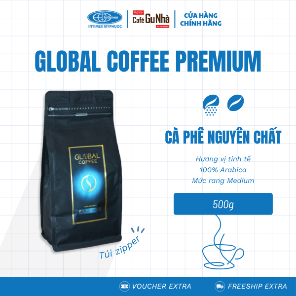 Cà phê rang nguyên chất 100% Arabica nguyên chất - GLOBAL COFFEE PREMIUM 500G