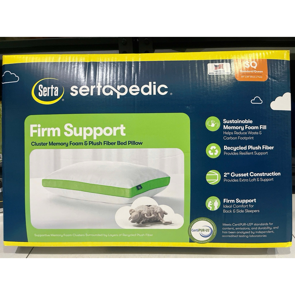GỐI NẰM SERTA SERTAPEDIC FIRM SUPPORT CLUSTER MEMORY FOAM & PLUSH FIBER BED PILLOW SIZE QUEEN.