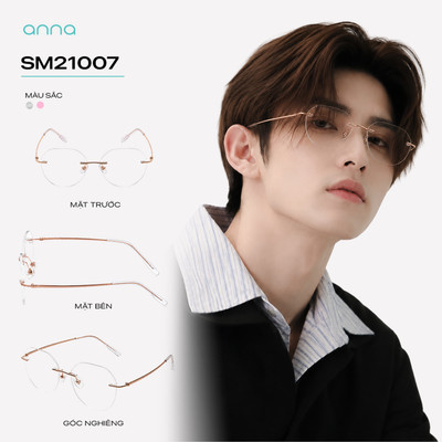 Gọng kính mắt không viền ANNA nam nữ dáng tròn mỏng nhẹ sang trọng SM21007